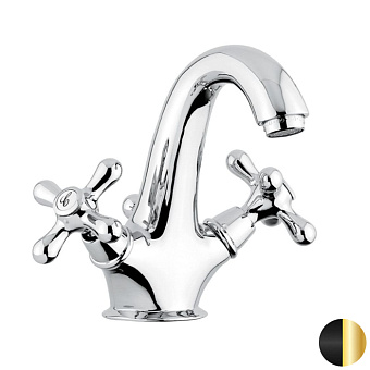 Emmevi Deco Classic Смеситель для раковины, 1 отверстие, с донным клапаном, цвет: черный/золото