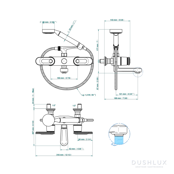 THG CORVAIR A MANETTES FIOR DI BOSCO Смеситель для ванны настенный, с ...