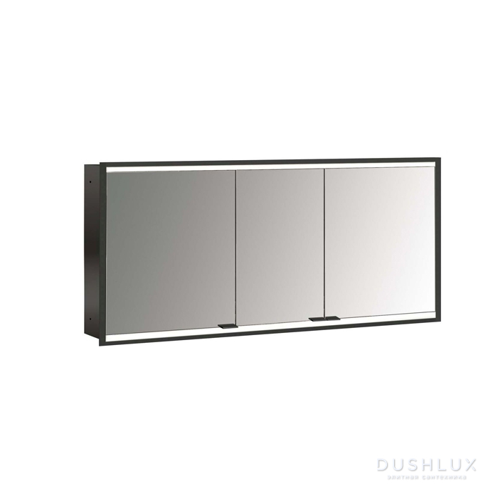 Фото Emco Prime Зеркальный шкаф 140см., с подсветкой LED 2 Facelift , цвет черный встраив. модель, 3-дверки, IP 20 зеркальная задняя стенка