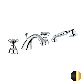 Emmevi Deco Classic Смеситель на борт ванны, 4 отв., с ручным душем, цвет: черный/золото