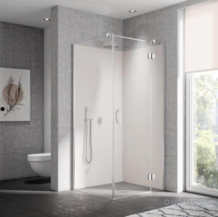 Фото KERMI Liga Душевой угол SNR+TWP на поддон 90x90x200см., прозрачное стекло с Kermiclean, цвет: серебро