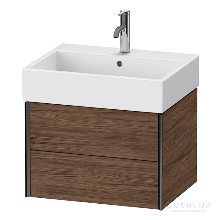 Фото Duravit XViu Тумба подвесная 58.4x454x39.7см с раковиной, с 2 выдв ящик, цвет: walnut dark/черный матовый
