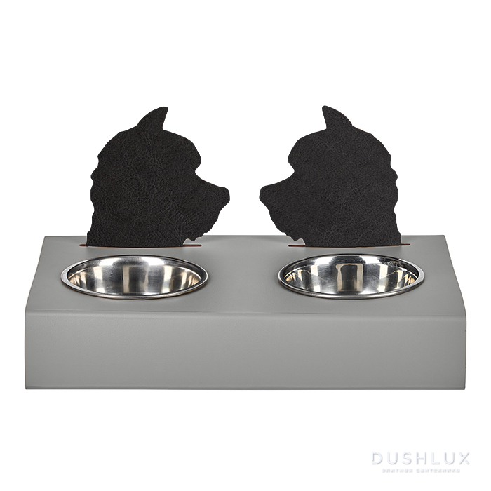 ADJ Подставка с мисками Dog, хром, 40x22xH7.5 см., цвет: серый/черный