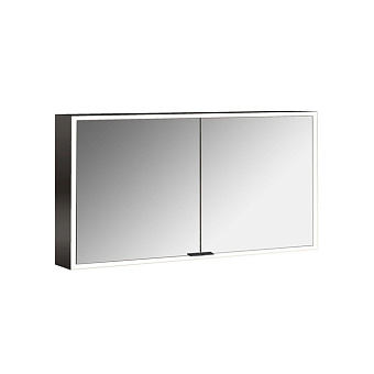 Emco Prime Зеркальный шкаф 130см., с подсветкой LED Facelift навесная модель, 2-дверки, IP 20, цвет черный зеркальная задняя стенка