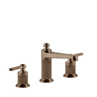 Gessi Venti20 Смеситель для раковины, на 3 отв., высота излива 98 мм., с донным клапаном, цвет: Copper Brushed PVD