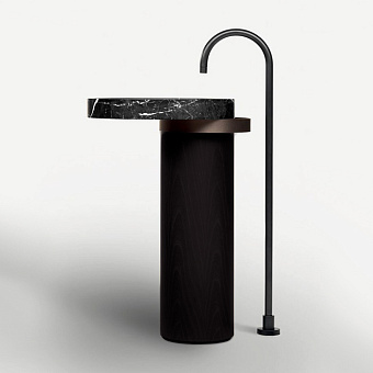 Falper Eccentrico Раковина 63x56x90 см, напольная, мраморная Nero Marquinia, полотенцедержатель матовая медь, цвет: венге