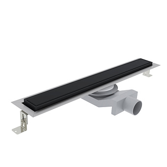 Plumberia Selection Трап душевой PS IN-TILE 6x60см., 2устор. накладка из нерж. стали, комбинир. затвор с горизонт. выпуском Ду 50мм., 40л/мин., цвет: черный матовый