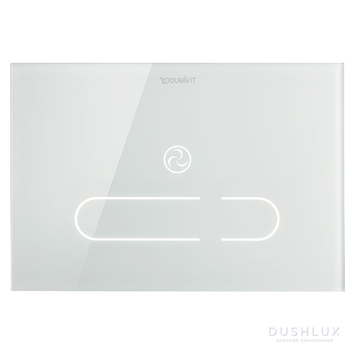 Фото Duravit DuraSystem А2 Клавиша смыва для унитаза, стеклянная, сенсорная, с ИК-датчиком, двойной смыв, цвет: белый