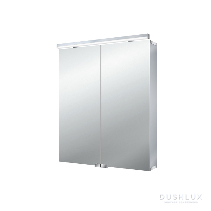 Фото EMCO Flat Зеркальный шкаф 60x72.7см., LED-подсветка, 2 двери, 2 полки, розетка, с нижней подсветкой