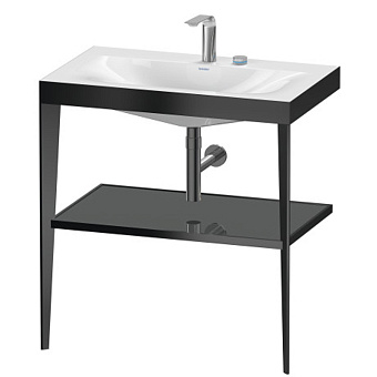 Duravit XViu Консоль напольная, 80x48x85см с полкой, с раковиной без перелива, 2 отв., цвет: black matt/flannel grey high gloss lacquer