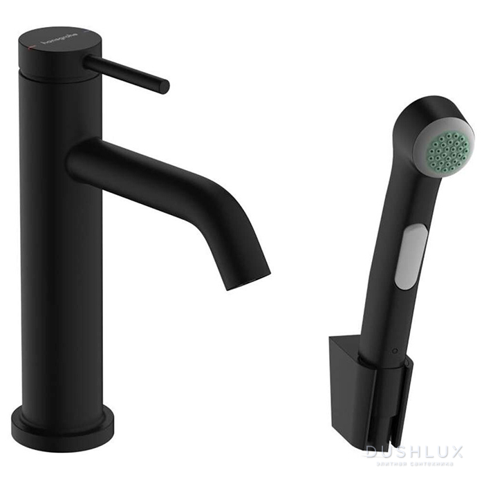 Фото Hansgrohe Tecturis S Смеситель для раковины, 1 отв., EcoSmart+, с гигиеническим душем и шлангом 160см., цвет: черный матовый
