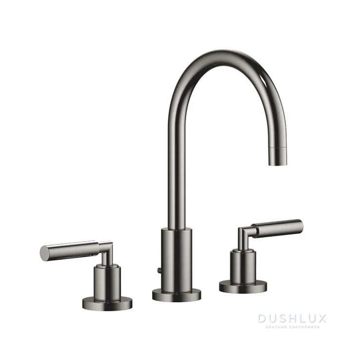 Фото Dornbracht Tara Смеситель для раковины, на 3 отв., с донным клапаном, цвет: Dark Chrome