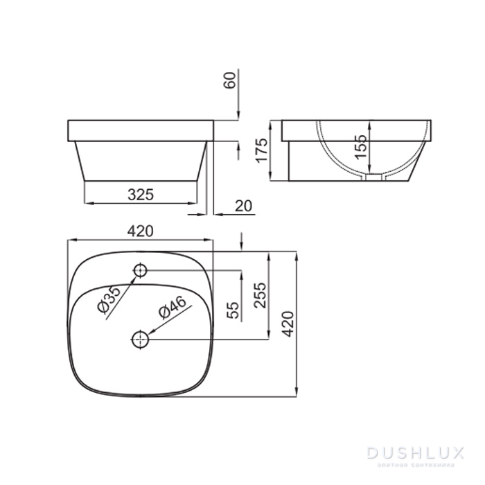 Noken Arquitect Раковина 42х42 см, 1 отв., встраиваемая на столешницу ...