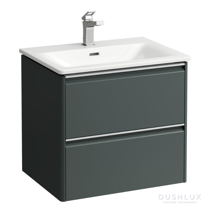 Фото Laufen Palace Комплект мебели 600х450х545 мм., с раковиной Slim, 2 ящика, органайзер для ящика, ручка анодированный алюминий, цвет: интенсивный серый