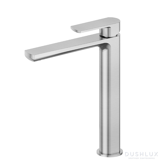 Фото Newform Haka Смеситель для раковины, высокий, 1 отв., без донного клапана, цвет: PVD brushed stainless steel