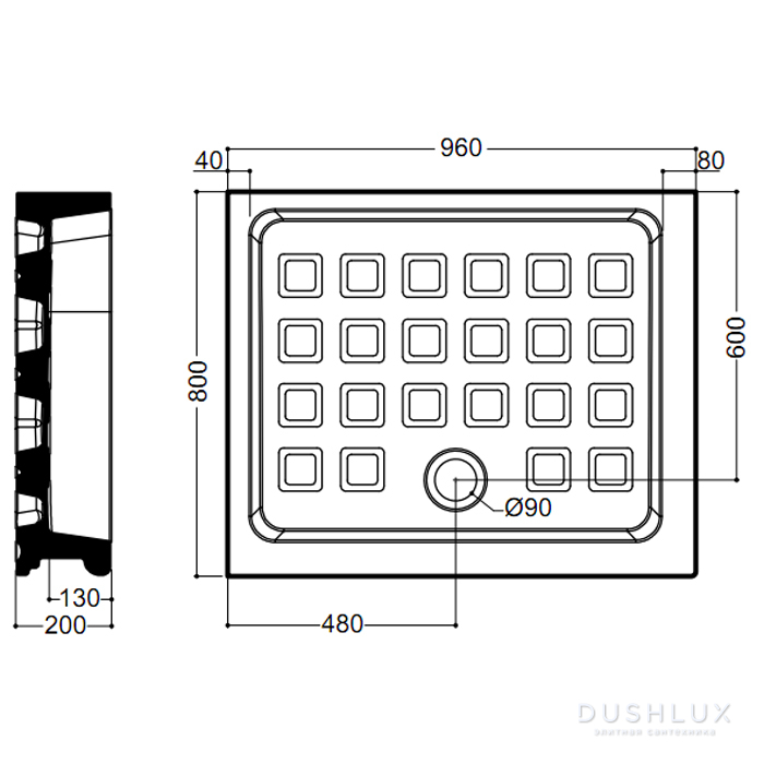 Kerasan Retro Поддон прямоуг. 80х96см SX, диаметр слива 90, цвет: белый ...