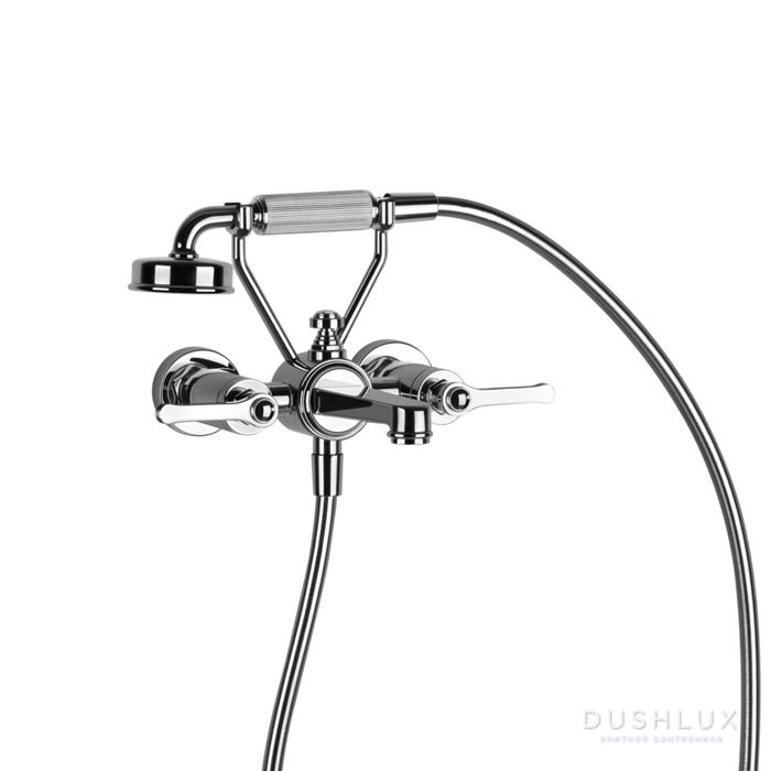 Фото Gessi Venti20 меситель для ванны настенный, двухвентильный, с ручным душем и шлангом 1500 мм., цвет: хром