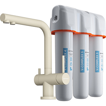 Omoikiri Nagano-P + Pure drop Lite Смеситель для кухни, на 1 отв., излив: 26.5см., в комплекте с фильтром, цвет: ваниль