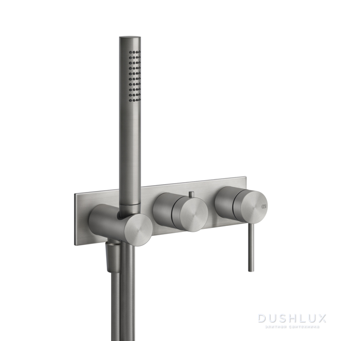 Фото Gessi Shower316 Встраиваемый настенный смеситель для ванны, автоматический переключатель ванна-душ, держатель неподвижный, цвет: шлифованная сталь