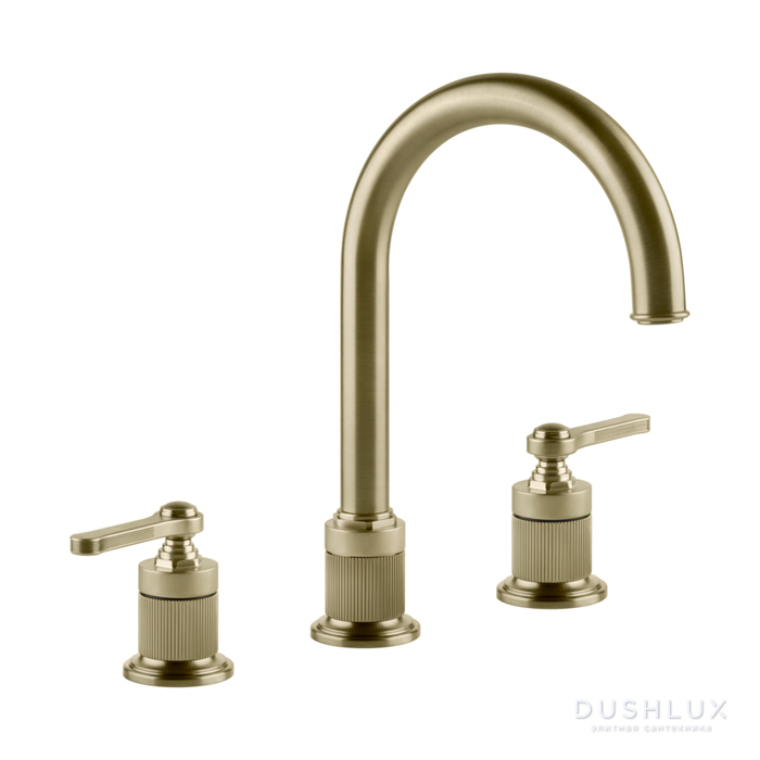 Фото Gessi Venti20 Смеситель для раковины, на 3 отв., высота излива 168 мм., с донным клапаном, цвет: Brushed Brass PVD