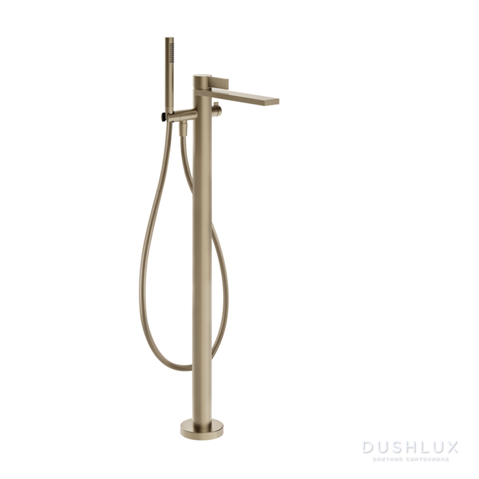 Фото Gessi Inverso Rigato Смеситель для ванны, напольный, с переключателем и ручным душем, цвет: Finox Brushed Nickel