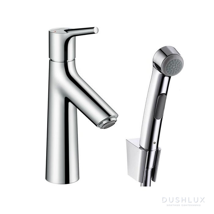 Фото Hansgrohe Talis S Набор для биде: смеситель для раковины на 1 отв, с дон.клапаном PushOpen, излив 93мм, душ бидетте с держателем и шланг, цвет: хром
