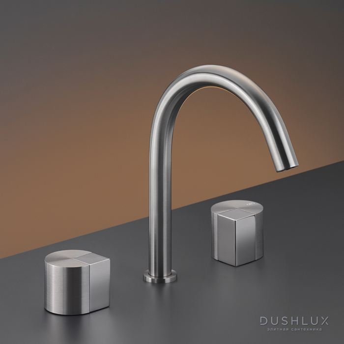 Фото CEA Design DUET Смеситель для раковины, 3 отв., с поворотным изливом, цвет: нержавеющая сталь
