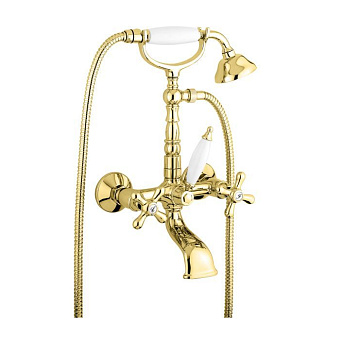 Emmevi Deco Old Смеситель для ванны, настенный, с ручным душем, цвет: золото