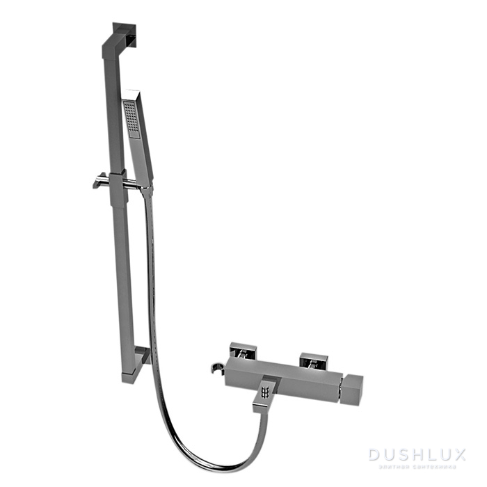 Фото Stella Bamboo Quadro Смеситель для ванны 3267/302-6 со штангой и ручным душем, цвет: хром