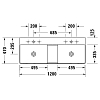 Duravit DuraSquare Раковина подвесная 120х47см, с отметками на 2 отв., двойная, без перелива, цвет: белый