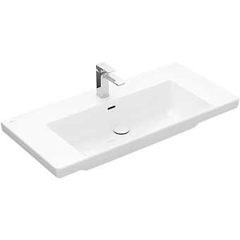 Villeroy&Boch Subway 3.0 Раковина 100х47х16.5см., 1 отв., подвесная, с антигрязевым покрытием CeramicPlus, с переливом, цвет: альпийский белый