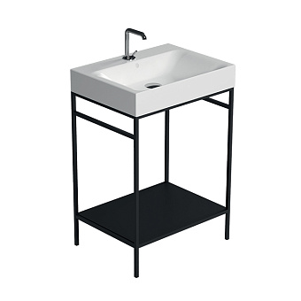 Kerasan Cento Стальная структура 60x45см, с раковиной на 1 отв, напольная, с металлической полкой, цвет: черный матовый