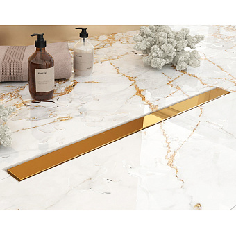 Plumberia Selection Трап душевой PS MODULAR 4x60см., 2устор. накладка из нерж. стали, комбинир. затвор с горизонт. выпуском Ду 50мм., 40л/мин., цвет: золото 24К