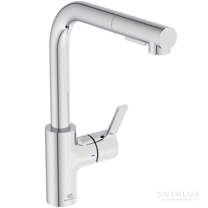 Фото Ideal Standard Gusto Смеситель для кухни, на 1 отв., с высоким вытяжным изливом, цвет: хром