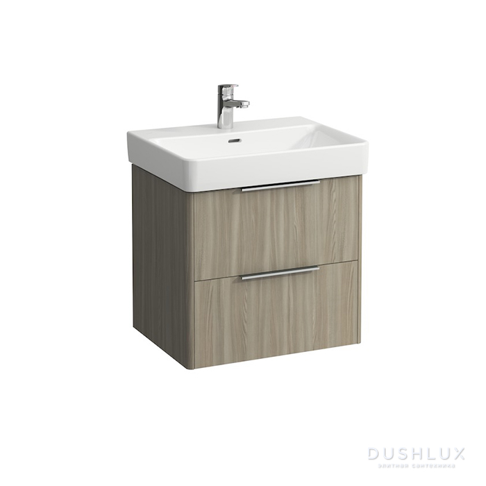 Фото Laufen Base Тумба подвесная 57x44x53см, с раковиной, с 2 выдвиж. ящиками, с механизмом мягкого закрывания, цвет: светлый вяз