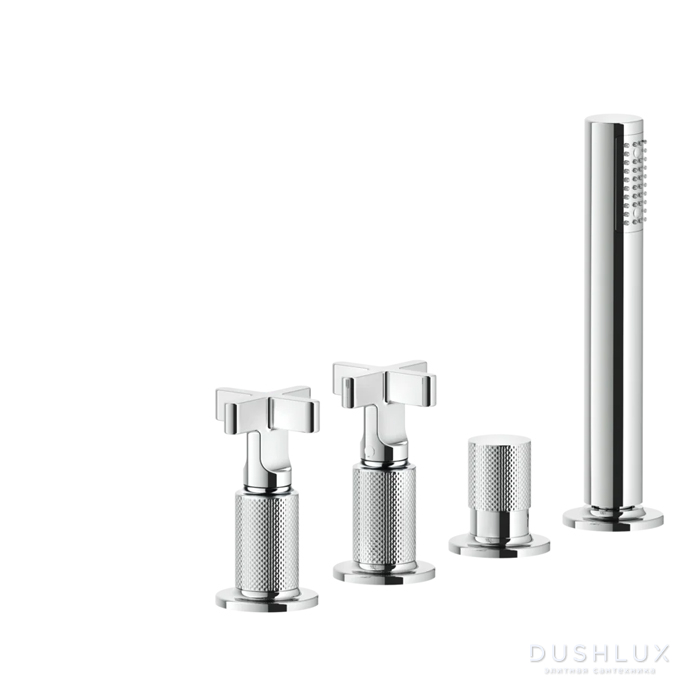 Фото Gessi Inciso Смеситель для ванны, 4 отв., с ручным душем и шлангом 150 см, цвет: хром