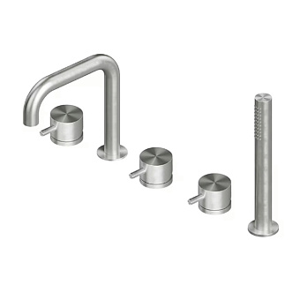 QuadroDesign Source Смеситель на борт ванны, 5 отв., с ручным душем, цвет: brushed stainless steel
