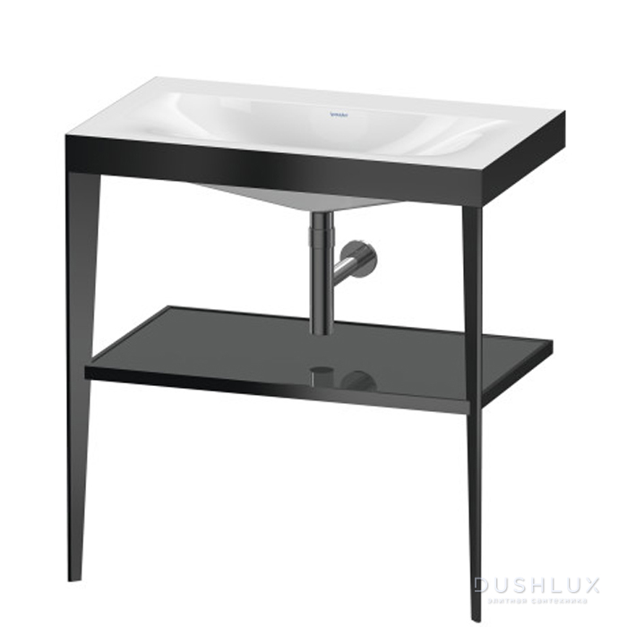 Фото Duravit XViu Консоль напольная, 80x48x85см с полкой, с раковиной без перелива, без отв., цвет: black matt/flannel grey high gloss lacquer