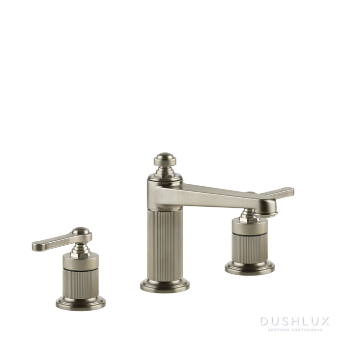 Фото Gessi Venti20 Смеситель для раковины, на 3 отв., высота излива 98 мм., с донным клапаном, цвет: Finox Brushed Nickel