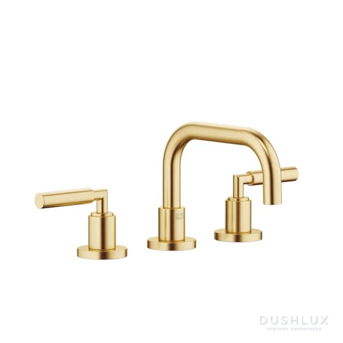 Фото Dornbracht Tara Смеситель для раковины, на 3 отв., с донным клапаном, цвет: Латунь сатинированная (золото 23кт)
