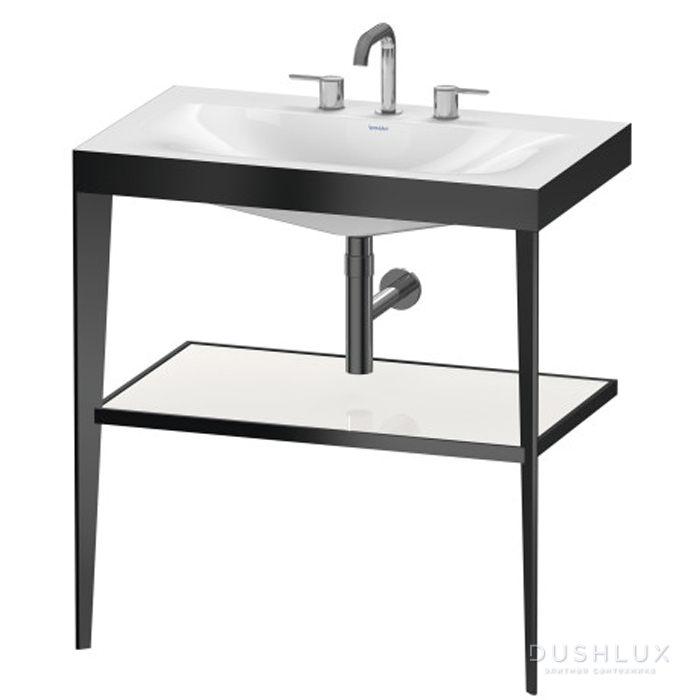 Фото Duravit XViu Консоль напольная, 80x48x85см с полкой, с раковиной без перелива, 3 отв., цвет: black matt/white high gloss lacquer