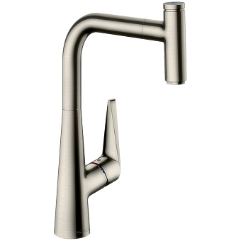 Hansgrohe Talis Select M51 Смеситель для кухни, на 1 отв, поворотный излив 234мм с вытяжным душем, 1jet, h288мм, кнопка вкл/выкл, цвет: под сталь