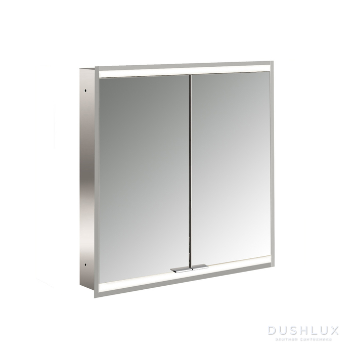 Фото EMCO Prime2 Зеркальный шкаф 60x70см., с подсветкой, встраиваемый, 2 двери, 2 полки, розетка, цвет: белый
