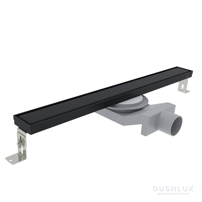 Фото Plumberia Selection Трап душевой PS LINEAR 6x120см., 2устор. накладка из нерж. стали, комбинир. затвор с горизонт. выпуском Ду 50мм., 40л/мин., цвет: черный матовый