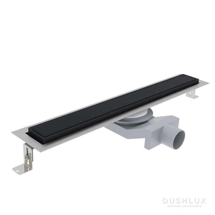 Фото Plumberia Selection Трап душевой PS IN-TILE 6x100см., 2устор. накладка из нерж. стали, комбинир. затвор с горизонт. выпуском Ду 50мм., 40л/мин., цвет: черный матовый