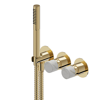 Newform Ionika allure bagno Смесителя для душа, встраиваемый, прогрессивный, с ручным душем, на 2 источника, белый мрамор, цвет: PVD glossy gold