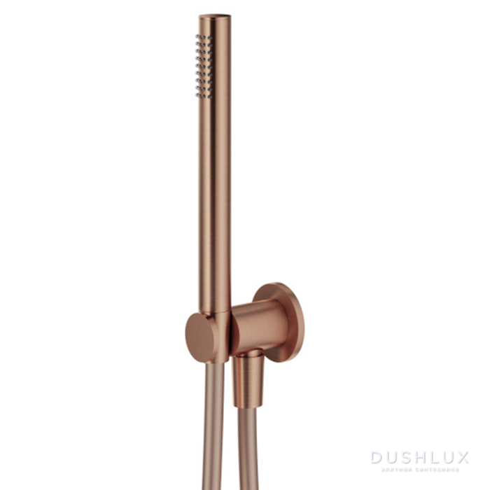 Фото Plumberia Selection IXO Душевой гарнитур с ручным душем, с держателем, запорным клапаном и шлангом PVC 150см., цвет: брашированая медь