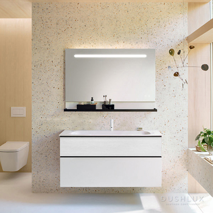 Фото Burgbad Fiumo Комплект подвесной мебели 122х49х61см, с раковиной на 1 отв., ручки черные матовые, цвет: белый матовый