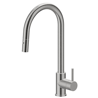 Newform Real Steel Смеситель для кухни, 1 отв., с выдвижным изливом, цвет: нержавеющая сталь