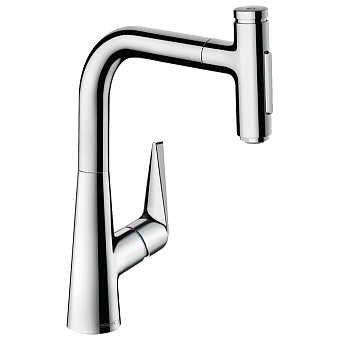 Hansgrohe Talis Select M51 Смеситель для кухни, на 1 отв, поворотный излив 208мм с вытяжным душем, 2jet, h223мм, sBox, кнопка вкл/выкл, цвет: хром